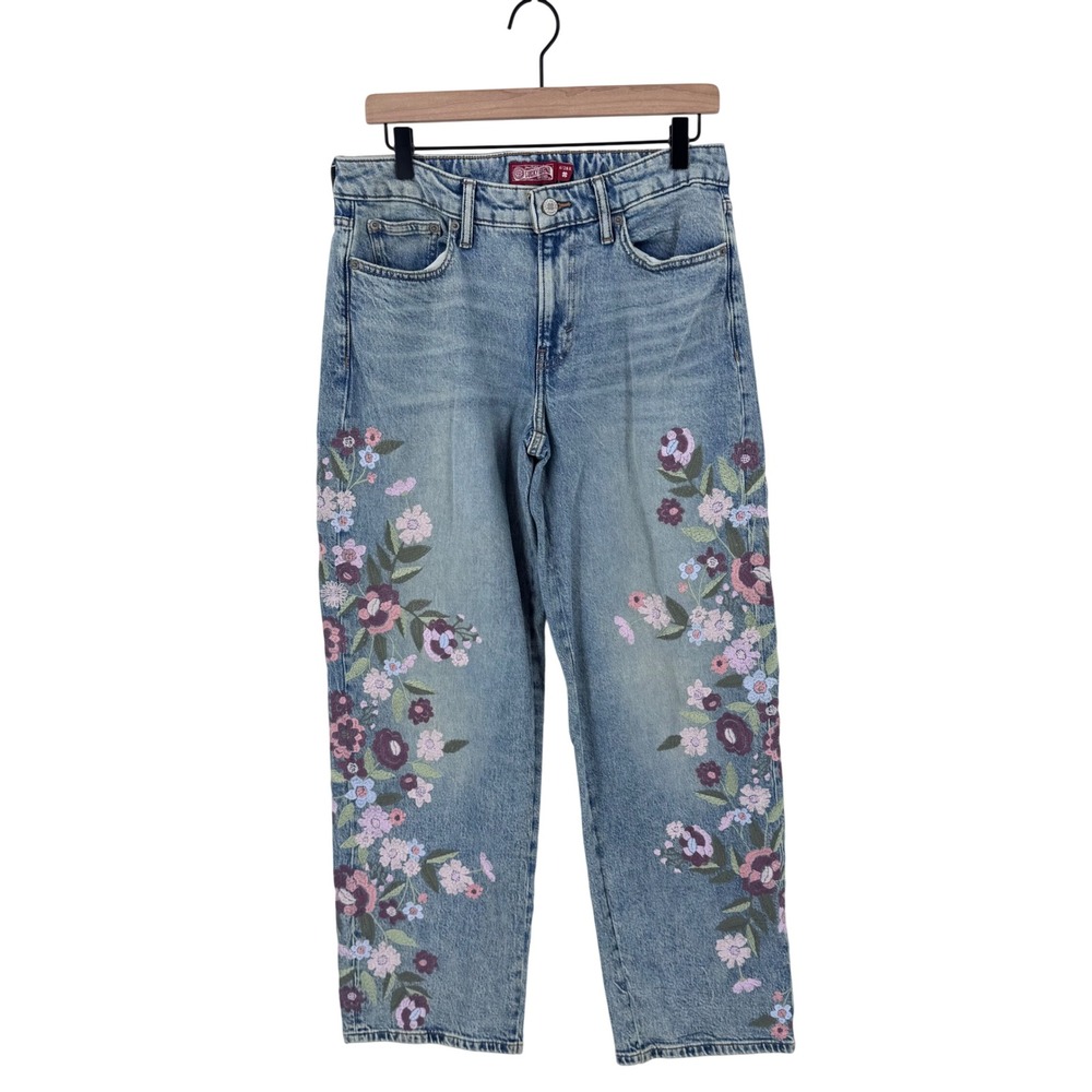 Lucky Brand Legend Floral Embroidered Straight Leg Jeans Blue 6/28R Boho